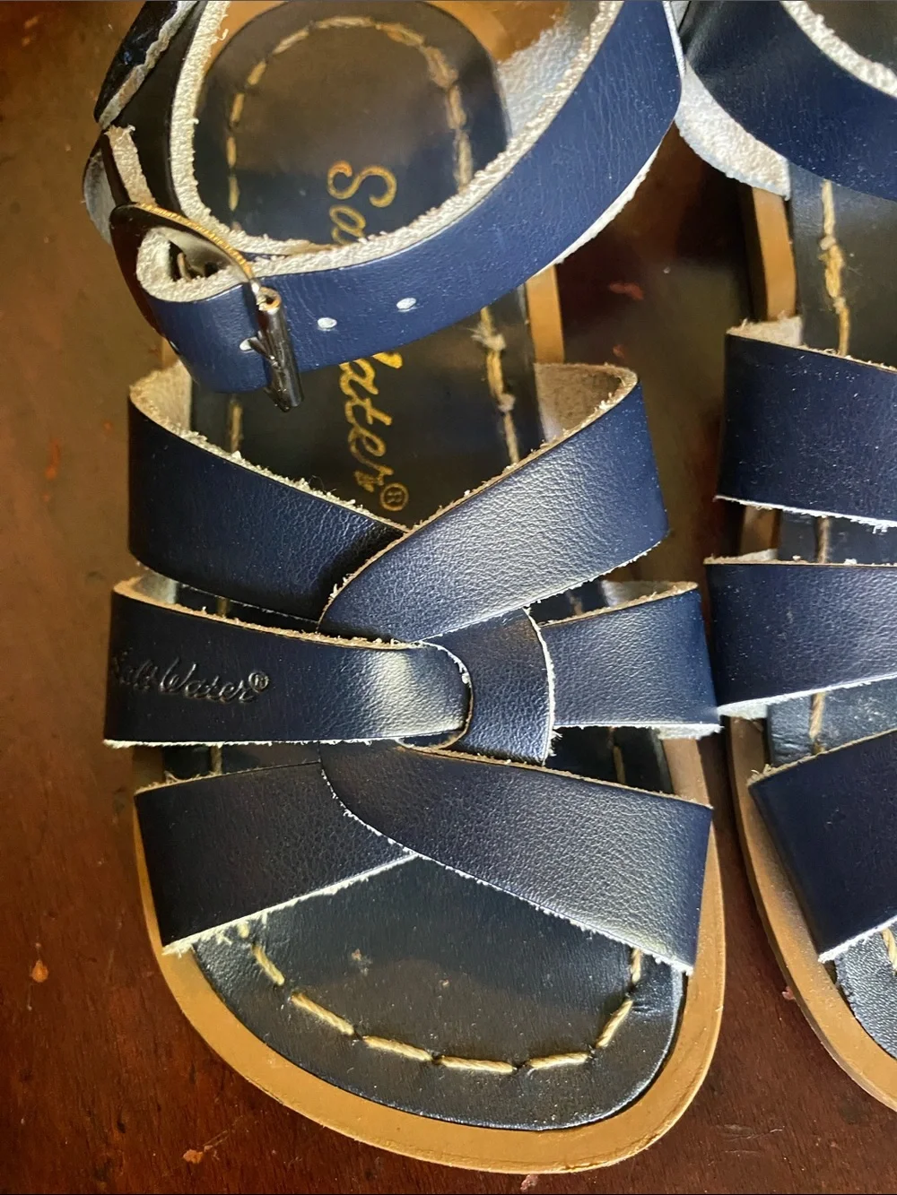 Salt Water by Hoy Shoe Kids Navy Blue Leather Sandals